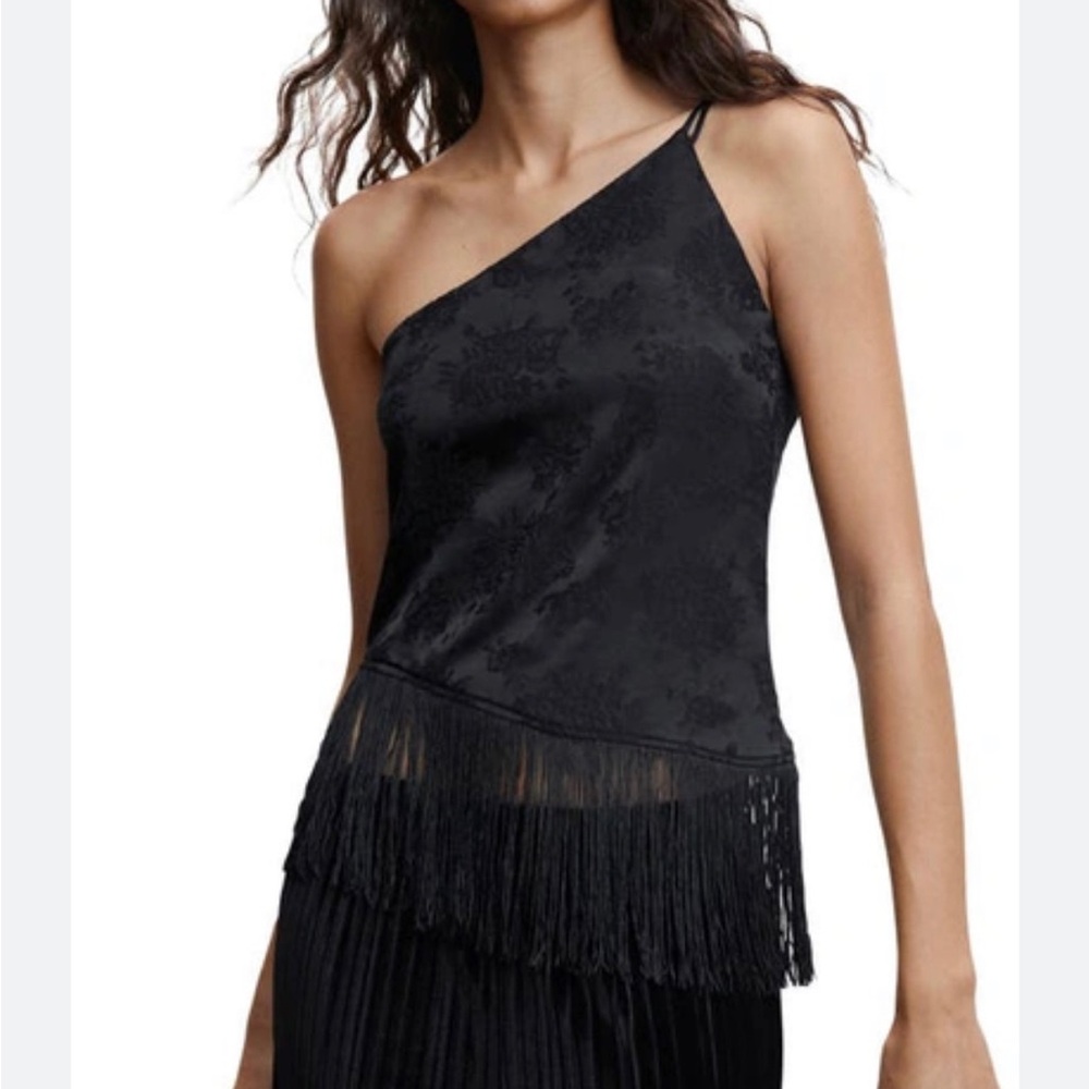 NWT Mango fringe one-shoulder top S